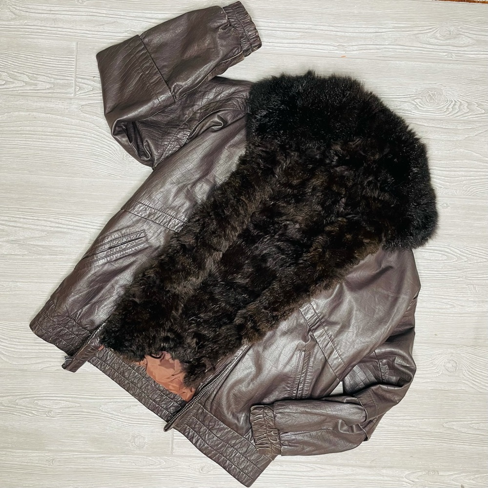 Vintage Maison Blanche leather fur lined jacket coat removable fur vest